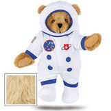15" Astronaut Bear - Standing jointed bear dressed in white space suit, boots and helmet with blue trim, embroidered patches and American flag - Maple brown fur image number 7
