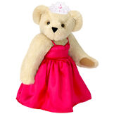 15" Birthday Girl Bear - Standing jointed bear dressed in hot pink satin dress and bejeweled tiara - Buttercream brown fur image number 1
