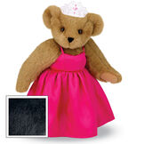 15" Birthday Girl Bear - Standing jointed bear dressed in hot pink satin dress and bejeweled tiara - Black fur image number 3