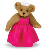 15" Birthday Girl Bear - Standing jointed bear dressed in hot pink satin dress and bejeweled tiara - Honey brown fur image number 0