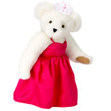 15" Birthday Girl Bear - Standing jointed bear dressed in hot pink satin dress and bejeweled tiara - Vanilla white fur image number 2