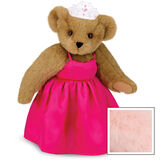 15" Birthday Girl Bear - Standing jointed bear dressed in hot pink satin dress and bejeweled tiara - Pink image number 5
