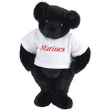 15" Marines T-Shirt Bear - Front view of standing jointed bear dressed in white t-shirt with red graphic that says, "Marines" - Black fur image number 3