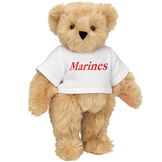 15" Marines T-Shirt Bear - Front view of standing jointed bear dressed in white t-shirt with red graphic that says, "Marines" - Maple brown fur image number 6