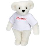 15" Marines T-Shirt Bear - Front view of standing jointed bear dressed in white t-shirt with red graphic that says, "Marines" - Vanilla white fur image number 2