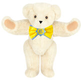 15" "Get Well" Bow Tie Bear - Standing jointed bear dressed in yellow bow tie with blue trim; "Get Well Soon" is embroidered on floral center - Buttercream brown fur image number 1