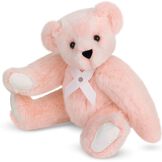 15" Hope - Our Breast Cancer Awareness Bear - Three quarter view of seated jointed bear wearing in pink ribbon around neck with silver pin - Pink fur image number 0