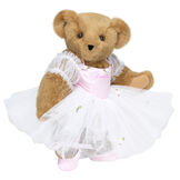 15" Ballerina Bear - Standing jointed bear dressed in pink satin and tulle dress and ballet slippers. Center front of dress is personalized with "Hannah" in bright pink lettering - Honey brown fur image number 0
