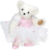 15" Ballerina Bear - Standing jointed bear dressed in pink satin and tulle dress and ballet slippers. Center front of dress is personalized with "Hannah" in bright pink lettering - Vanilla white fur image number 1
