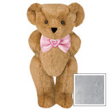 15" "It's a Girl!" Bow Tie Bear - Standing jointed bear dressed in light pink satin bow tie with "It's a Girl!" is embroidered on heart center - Gray image number 4