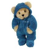 15" Hoodie-Footie Bear Blue - Front view of standing jointed bear dressed in blue hoodie footie personalized with "Emily" in white on left chest - Maple brown fur image number 6