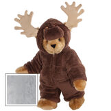 15" Moose Bear - Front view of standing jointed bear dressed in a brown hoodie footie with tan antlers  - Gray image number 4