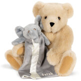 15" Cuddle Buddies Gift Set with Elephant Blanket - 15" jointed seated bear with gray elephant blanket - Buttercream image number 1