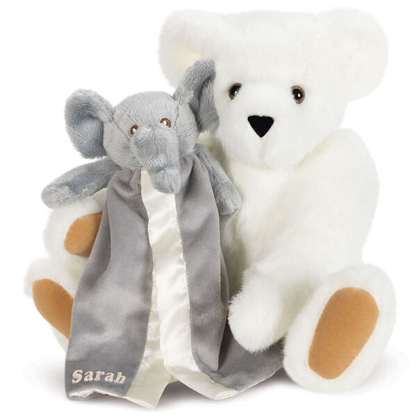 15" Cuddle Buddies Gift Set with Elephant Blanket - 15" jointed seated bear with gray elephant blanket - Vanilla fur image number 2
