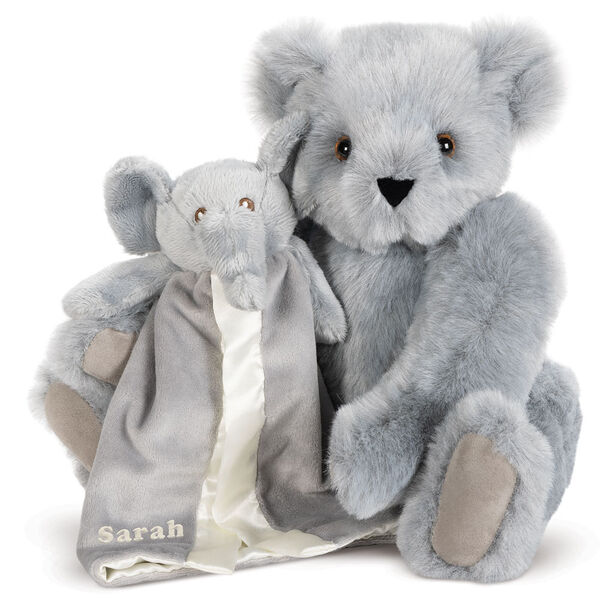 15" Cuddle Buddies Gift Set with Elephant Blanket - 15" jointed seated bear with gray elephant blanket - Gray fur image number 5