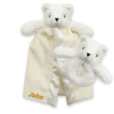 Teddy Bear Rattle and Blanket Gift Set - ivory bear blanket and baby rattle image number 0