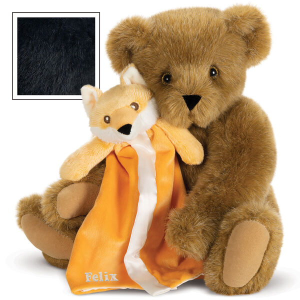 15" Cuddle Buddies Gift Set with Fox Blanket - 15" jointed seated bear with orange fox security blanket - Black image number 3