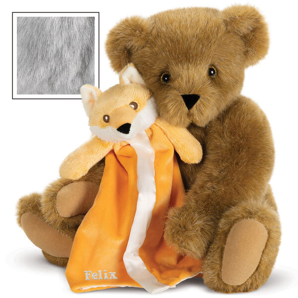 15" Cuddle Buddies Gift Set with Fox Blanket - 15" jointed seated bear with orange fox security blanket - Grey image number 4