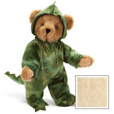 15" Dinosaur Bear - Front view of standing jointed bear with green textured hoodie footie with tail and scales - Buttercream image number 3