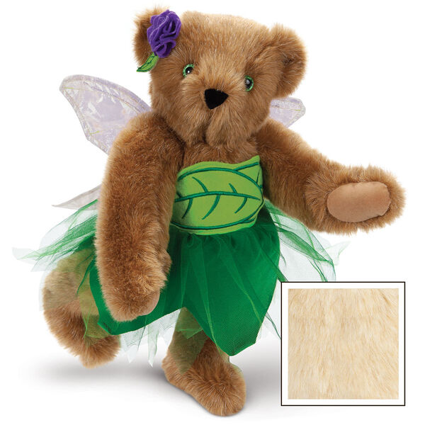 15" Fairy Bear - 3/4 view of standing jointed bear in a green fairy outfit with wings - buttercream fur image number 5