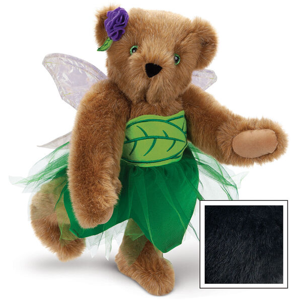 15" Fairy Bear - 3/4 view of standing jointed bear in a green fairy outfit with wings - Black image number 7