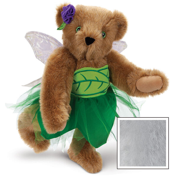 15" Fairy Bear - 3/4 view of standing jointed bear in a green fairy outfit with wings - Gray image number 8
