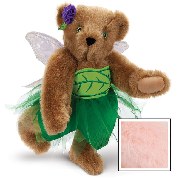 15" Fairy Bear - 3/4 view of standing jointed bear in a green fairy outfit with wings - Pink image number 9