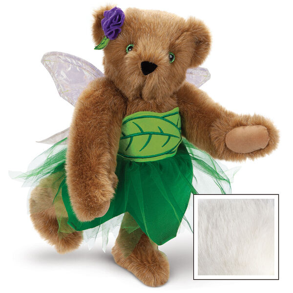 15" Fairy Bear - 3/4 view of standing jointed bear in a green fairy outfit with wings - Vanilla