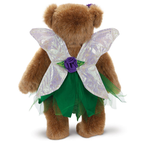 15" Fairy Bear - Back view of standing jointed bear in a green fairy outfit with wings - honey fur image number 2