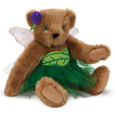 15" Fairy Bear - 3/4 view of seated jointed bear in a green fairy outfit with wings - honey fur image number 4