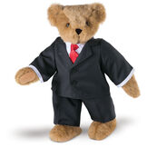 15" Business Professional Bear, Black Suit - Standing jointed bear in black suit with white shirt and red tie - Honey image number 0