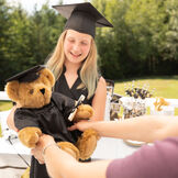 15" Graduation Bear in Black Gown - Front view of standing jointed bear dressed in black satin graduation gown and cap presented as a middle school Graduation gift image number 3
