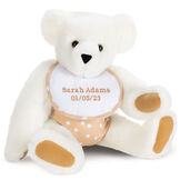 15" Baby Bear, Oatmeal - seated jointed plush bear dressed in a oatmeal with white dot bib and diapers - vanilla image number 3
