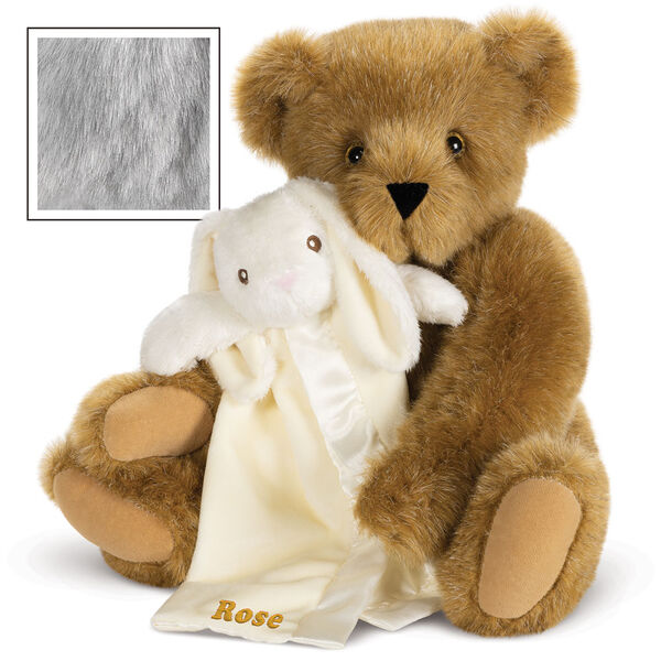 15" Cuddle Buddies Gift Set with Elephant Blanket - 15" jointed seated bear with ivory bunny security blanket - Grey image number 4