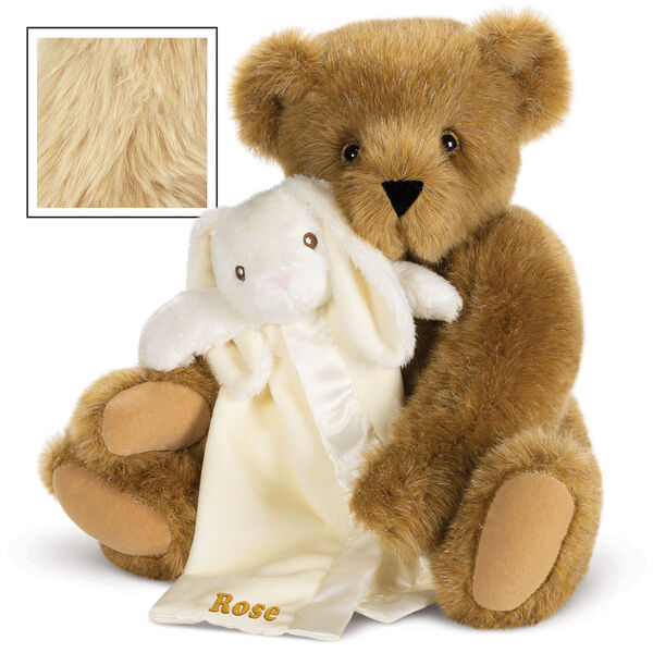 15" Cuddle Buddies Gift Set with Elephant Blanket - 15" jointed seated bear with ivory bunny security blanket - Maple image number 6
