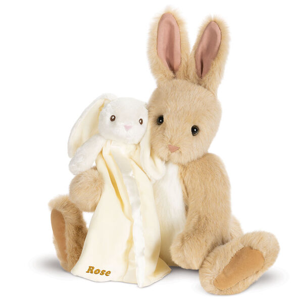 16" Bunny Rabbit Cuddle Buddies Gift Set - 16" Buttercream jointed seated rabbit with vanilla belly, pink ears and bunny security blanket image number 0