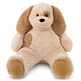 4' Cuddle Puppy - Front view of seated tan plush puppy with brown ears, brown eye and belly patches image number 1