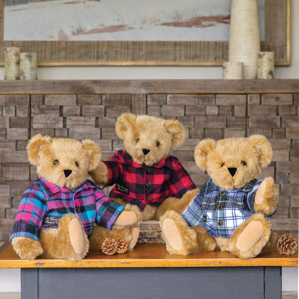15" Vermont Flannel Bear, Buffalo Plaid - Group of 15" bears in Vermont Flannel shirts