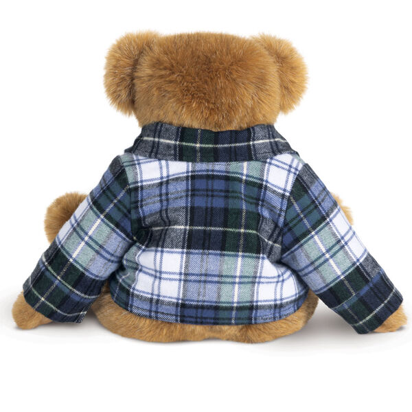 15" Vermont Flannel Bear, Campbell Plaid - Back view of 15" seated bear with button down Vermont Flannel shirt.