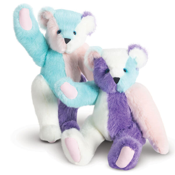 15" Cotton Candy Patchwork Bear  - front view of 2 patchwork bears made with white, purple, pink and blue furs image number 0