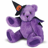 15" Classic Witch Bear - 15" seated jointed purple bear with purple paw pads with witch hat and cape image number 0